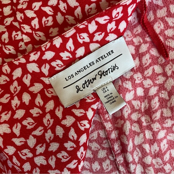 & Other Stories Wrap Mini Dress in Red Floral Print - Picture 5 of 5